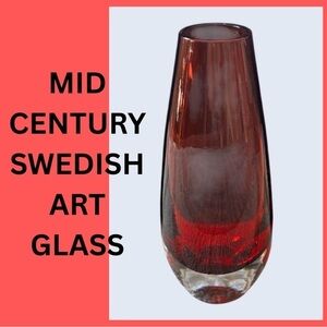 Beautiful Deep Red Mid-century, Swedish Art Glass Vase